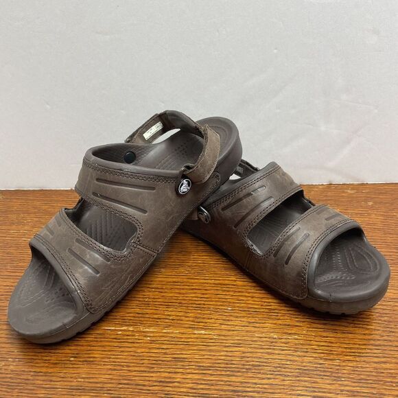 Crocs Mens Swiftwater Leather Sandals Adjustable Strap‎...